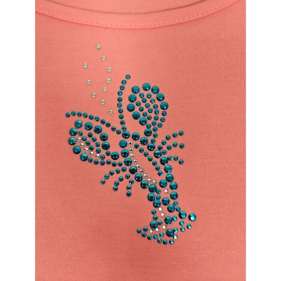 Vtg Pink Quacker Factory Rhinestone Lobster T-Shirt Size Large Cotton Blend - Picture 5 of 7